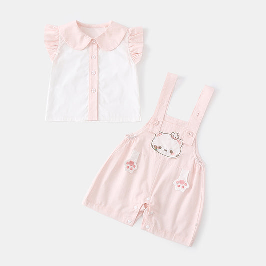 Cute Baby Girls' Set, Striped Short Sleeve Top