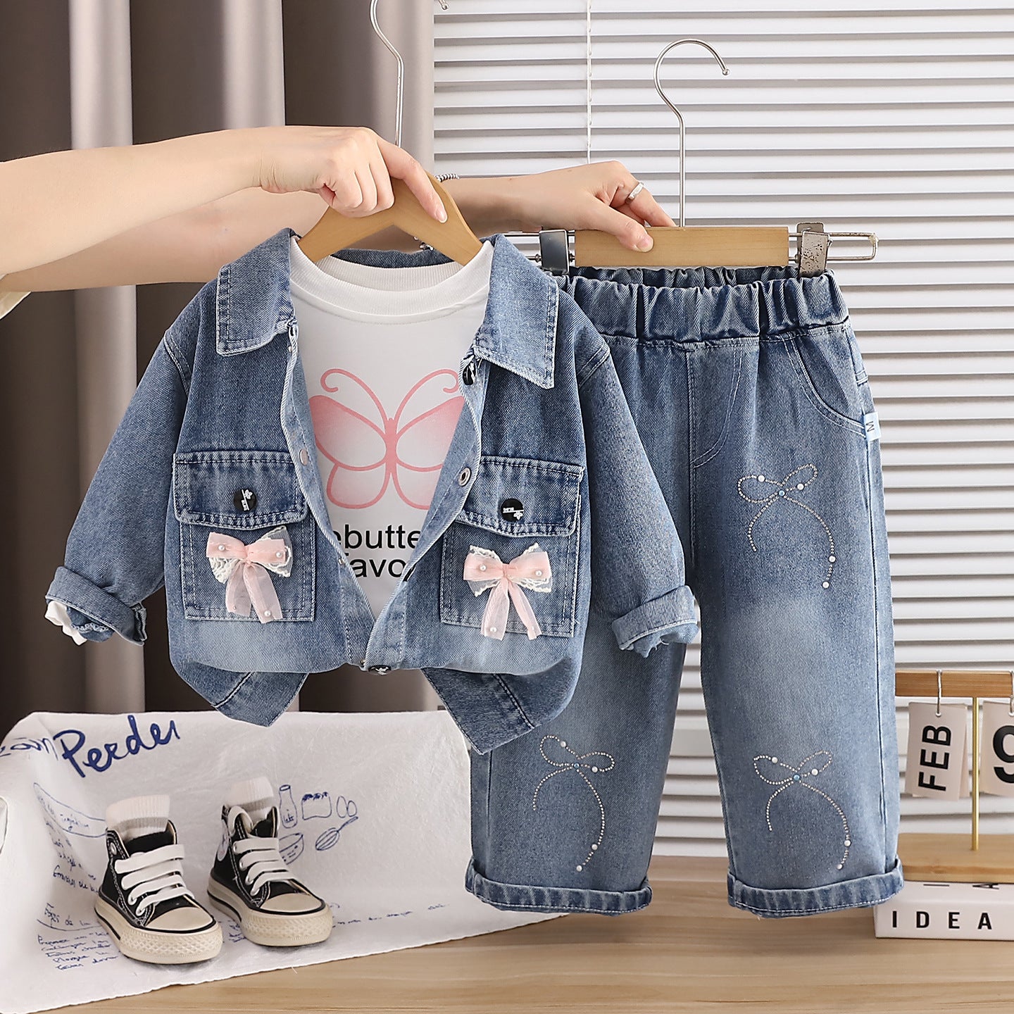 Three piece set of spring and autumn denim clothes