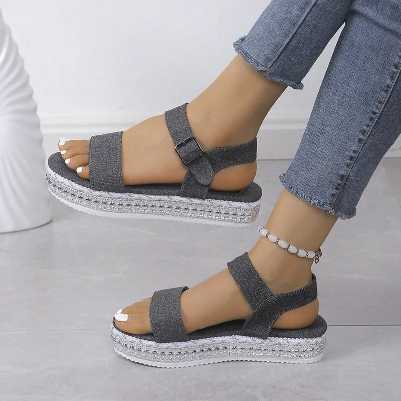 Fashionable and comfortable thick soled glossy women's sandals with fish mouth buckle for women