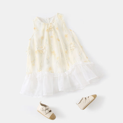 Chiffon Dress for Kids Floral Strapless Dress for Girls