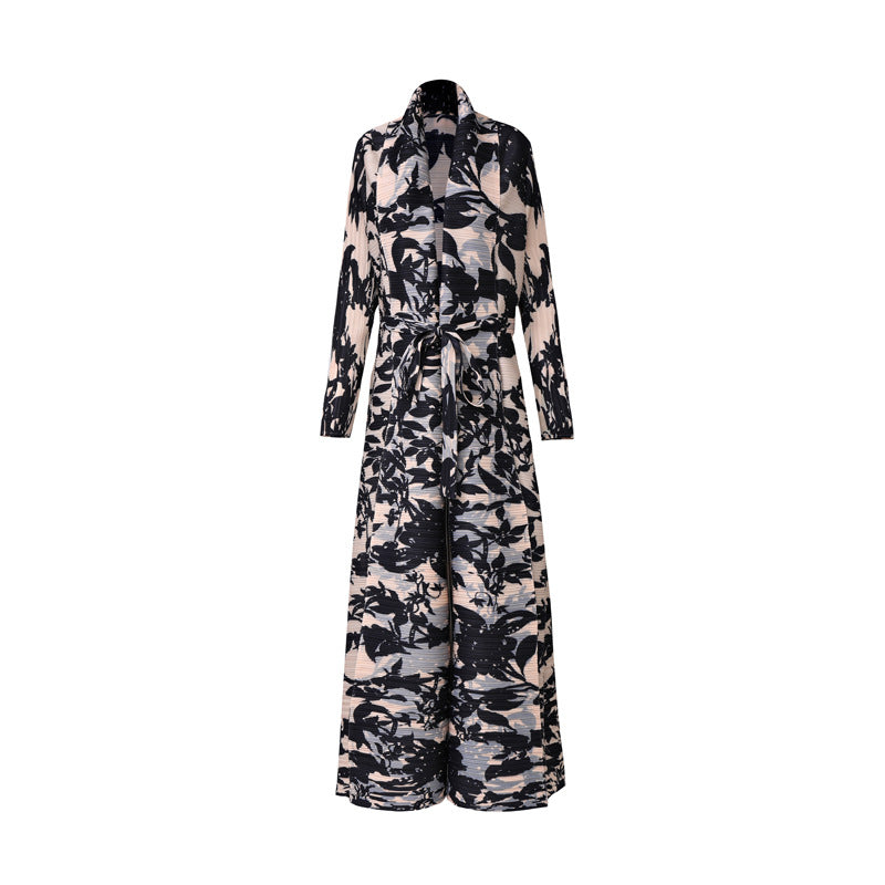 Elegant temperament long skirt long robe international ethnic clothing pleated printed cardigan dress women