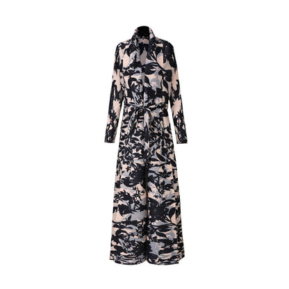 Elegant temperament long skirt long robe international ethnic clothing pleated printed cardigan dress women
