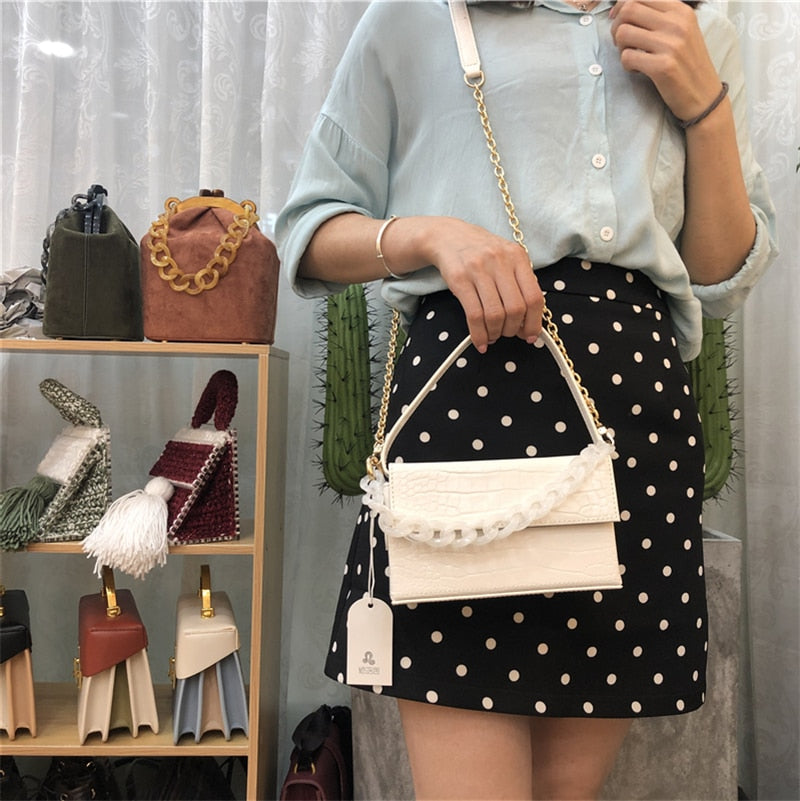 Square Box Women Top-Handle Bag Crocodile Pattern Shoulder Bags Simple Design Handbag Purse Wallet Leather