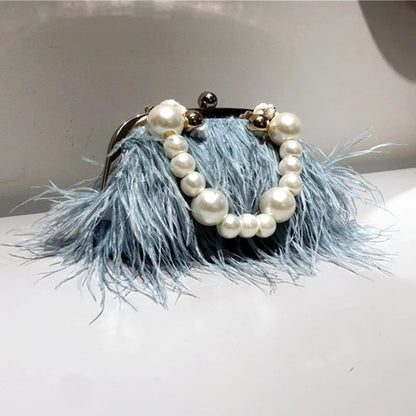 Feather Handbag Women Evening Crossbody Bag Pearl Chain Snake Chain Shoulder Bag Luxury Women Bags Design Party