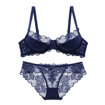Sexy Bra Ultrathin Underwear Set Plus Size C D Cup Women Transparent Bra Sets Lace Embroidery Lingerie Gray Brassiere