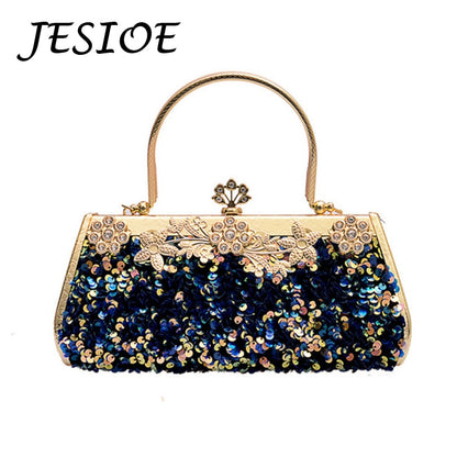 Women Fashion Clutch Purse Sequin Elegant Black Evening Bags Ladies Rhinestone Wedding Party Clutch Handbag Chain Shoulder Bags