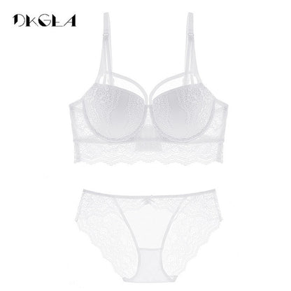 Top Sexy Underwear Set Cotton Push-up Bra and Panty Sets 3/4 Cup Brand Green Lace Lingerie Set Women Deep V Brassiere Black