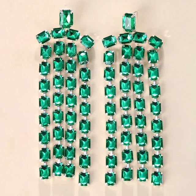 Long Fringed Big Drop Earrings Rhinestone Accessories for Girl Women Oversize Crystal Hanging Dangle Earrings Wedding Jewelry
