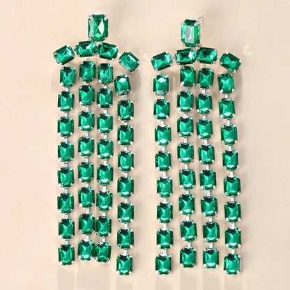 Long Fringed Big Drop Earrings Rhinestone Accessories for Girl Women Oversize Crystal Hanging Dangle Earrings Wedding Jewelry