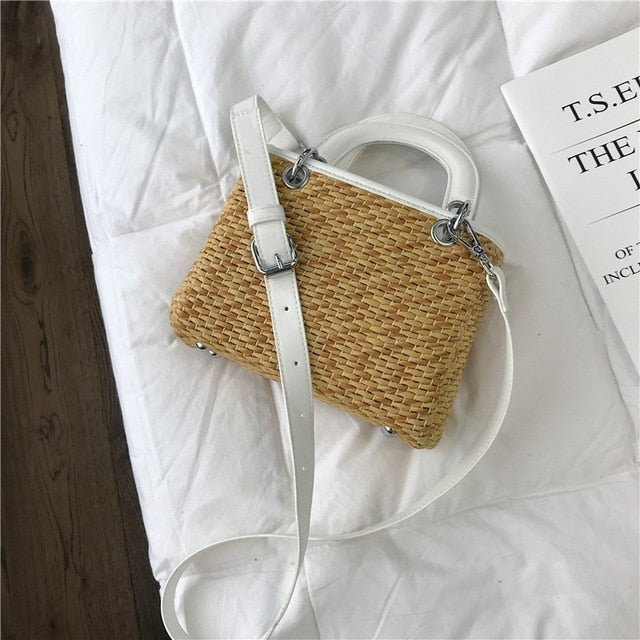 Shoulder Bags For Women Square Straw Bag Summer Rattan Bag Handmade Woven Beach Flap Bohemia Handbag