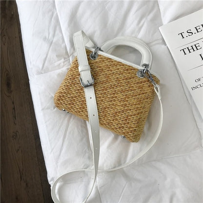 Shoulder Bags For Women Square Straw Bag Summer Rattan Bag Handmade Woven Beach Flap Bohemia Handbag