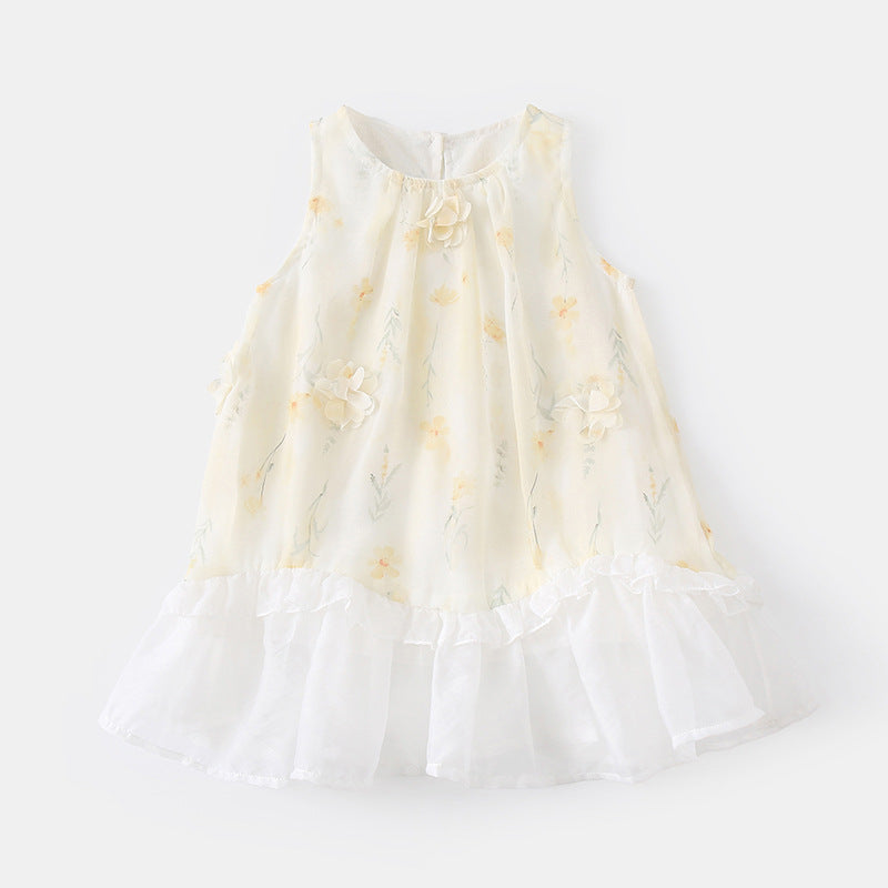 Chiffon Dress for Kids Floral Strapless Dress for Girls