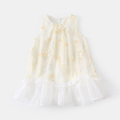Chiffon Dress for Kids Floral Strapless Dress for Girls
