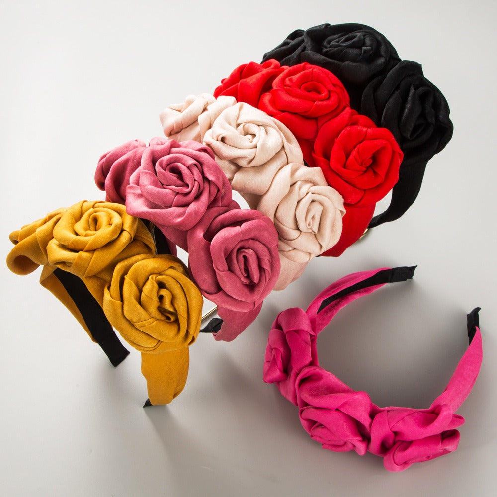 Handmade rose fabric headband for women, retro artificial flower production, elegant and high-end prom hair accessories