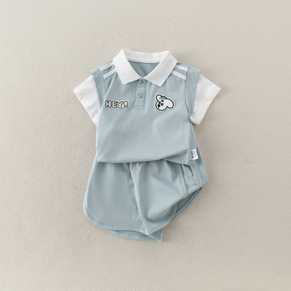 Children's Lightweight Cartoon Printed Short Sleeve Two-Piece Set