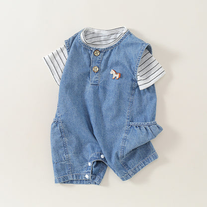 Children's Set Printed Short Sleeve Denim Vest Shorts Kids Cartoon