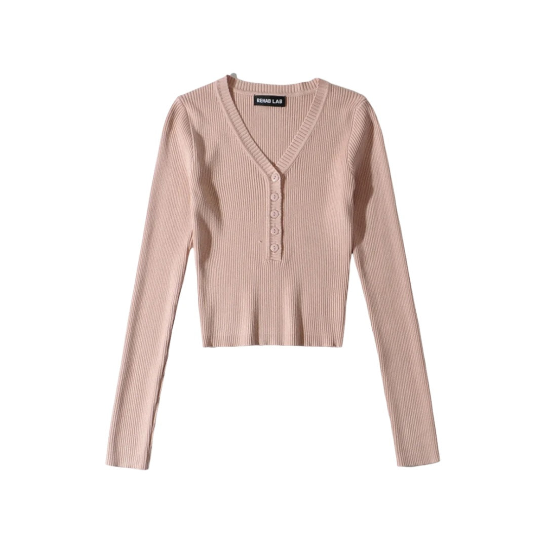 Fall Solid Color Sexy Deep V-Neck Half-Button Long Sleeve Knit Top for Women, High-Waisted Short Crop Bodysuit, Underwear Style