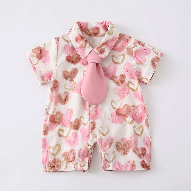 Baby Cartoon Print Short Sleeve Romper Outfit for Newborns and 1-Year-Old Girls