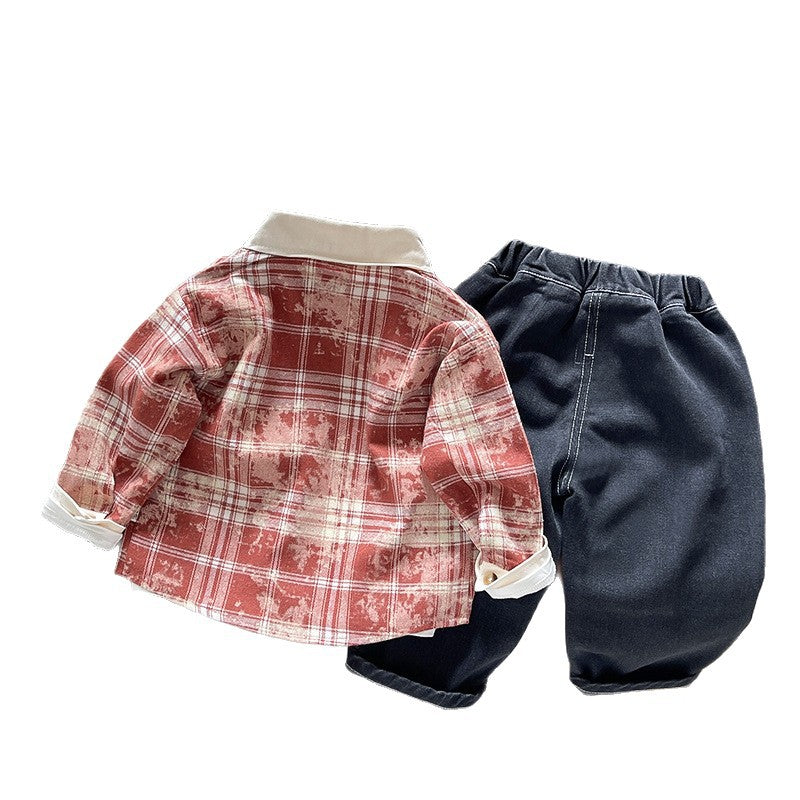 Spring and Autumn Three piece Long sleeved Shirt Set
