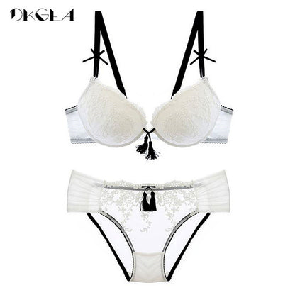 Palace Tassel Bra Set Push up Thick Cotton Brassiere Embroider Lingerie Set Lace Sexy Bras Women Underwear Set