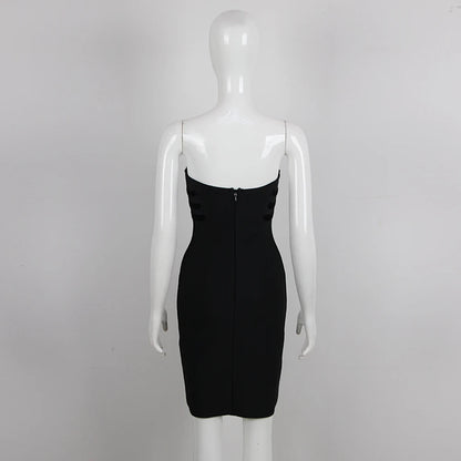 Fashion Party Mini Dress Women Sexy Strapless Black Bandage Slim Female Clothing With Gold Button Vestido