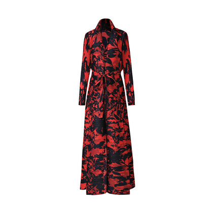 Elegant temperament long skirt long robe international ethnic clothing pleated printed cardigan dress women