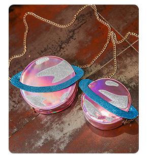 Women Harajuku Circle Planet 3D Chain Handbag Fashion Spacecraft Orbit Shoulder Messenger Bags