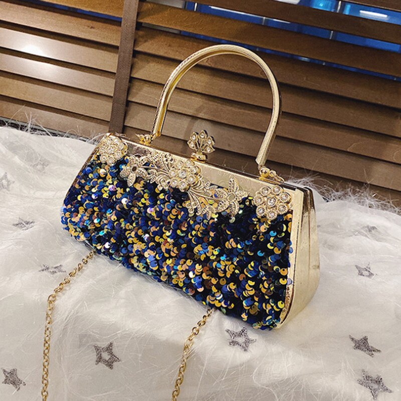 Women Fashion Clutch Purse Sequin Elegant Black Evening Bags Ladies Rhinestone Wedding Party Clutch Handbag Chain Shoulder Bags