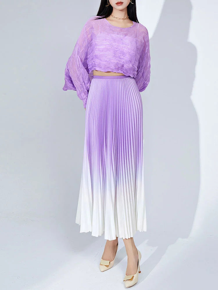Pleated Long Sleeve Blouse For Women Round Collar Solid Color  Summer Elegant Female Casual Breathable Clothing