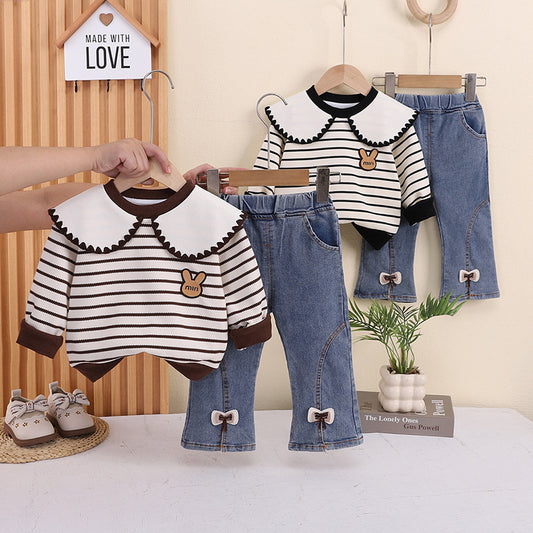 Striped sweatshirt long sleeved two-piece set