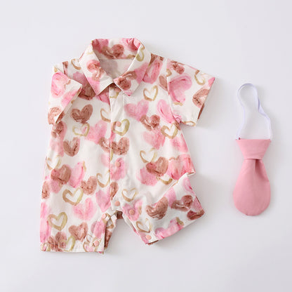 Baby Cartoon Print Short Sleeve Romper Outfit for Newborns and 1-Year-Old Girls