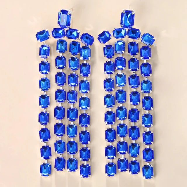 Long Fringed Big Drop Earrings Rhinestone Accessories for Girl Women Oversize Crystal Hanging Dangle Earrings Wedding Jewelry