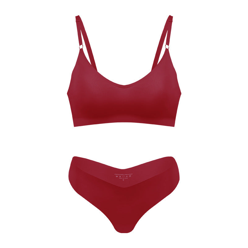 Large size V-neck underwear set for women, no steel ring seamless underwear with briefs for women