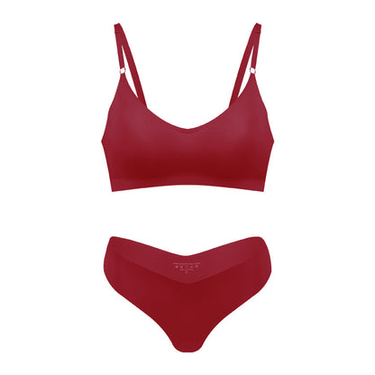 Large size V-neck underwear set for women, no steel ring seamless underwear with briefs for women