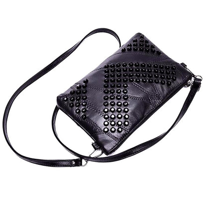 Fashion Genuine Leather Women Bag Messenger Bags Rivet Shoulder Bag Clutch High Quality Crossbody  Bags Female Purse Bolsas
