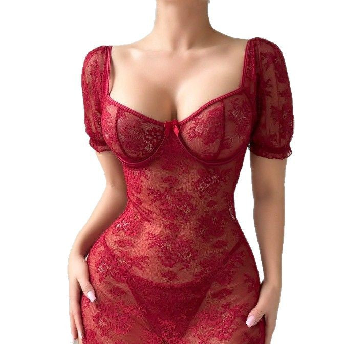 Sexy Perspective Lace Wrapped Hip Dress Passionate Sex Underwear for Women