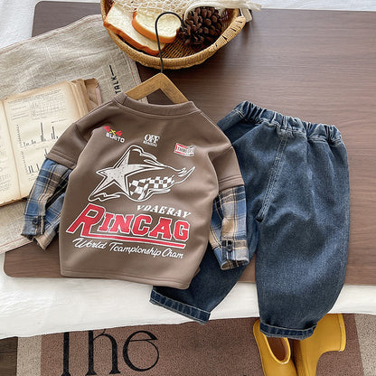 Spring and Autumn hoodie long sleeved boys' two-piece set