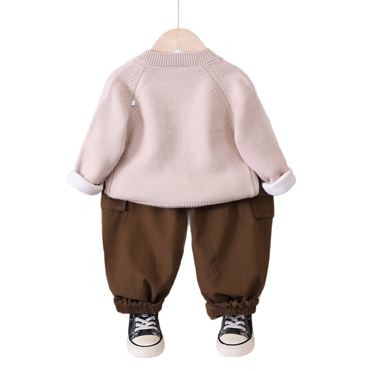 Spring and Autumn Knitted Cardigan Long Sleeve Three Piece Set