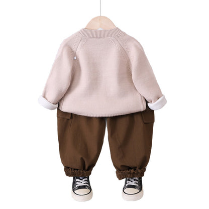 Spring and Autumn Knitted Cardigan Long Sleeve Three Piece Set