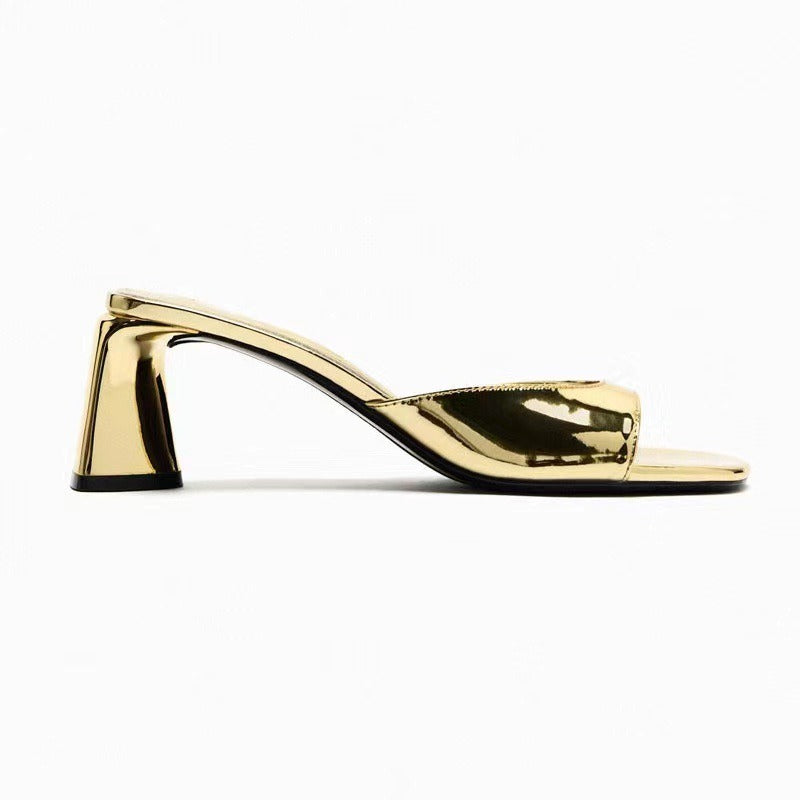 Women Mules Slingback Heel Sandals Heeled Sandals Luxury Woman Pumps Gold Silver High-heeled
