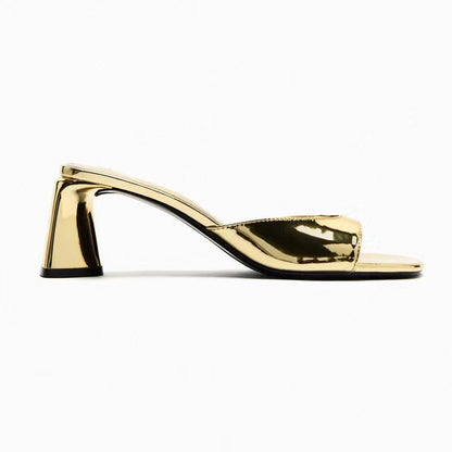 Women Mules Slingback Heel Sandals Heeled Sandals Luxury Woman Pumps Gold Silver High-heeled