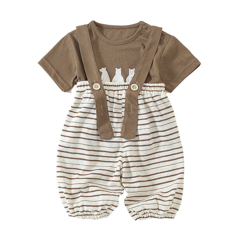 Cute Cartoon Print Short Sleeve Overalls Two-Piece Set for Babies