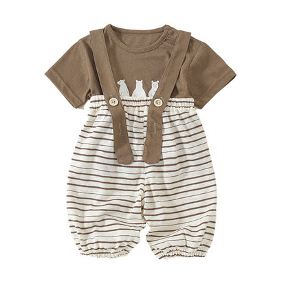 Cute Cartoon Print Short Sleeve Overalls Two-Piece Set for Babies