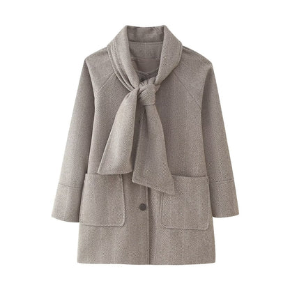 Women's clothing fashionable and simple paired with a scarf style long sleeved coat for women