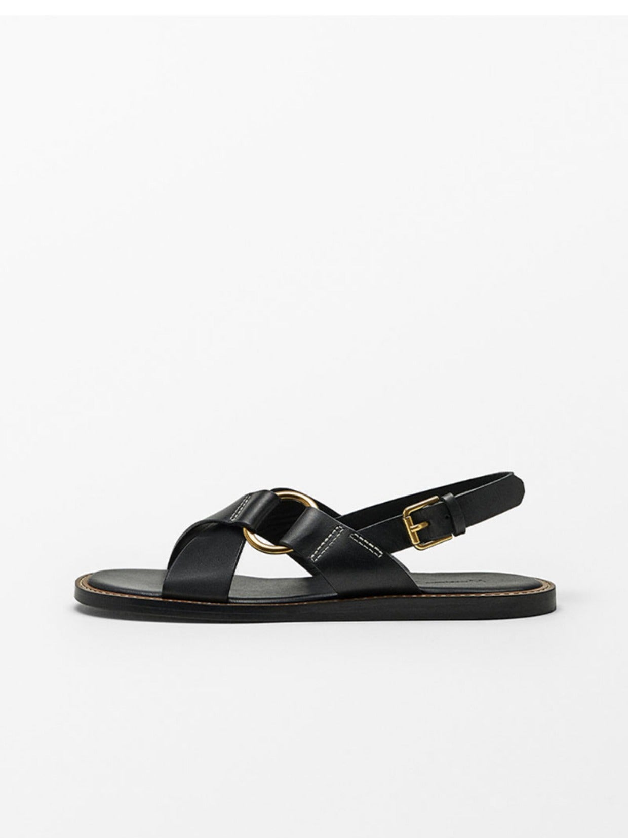 Summer new leather cross strap flat slippers black Roman sandals for women