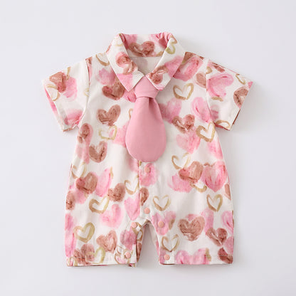 Baby Cartoon Print Short Sleeve Romper Outfit for Newborns and 1-Year-Old Girls