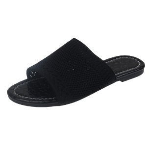 Flat bottomed fly woven fabric straight line slippers for women with wide band flat heel sandals