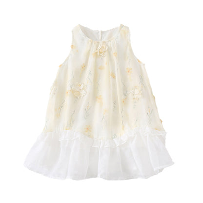 Chiffon Dress for Kids Floral Strapless Dress for Girls