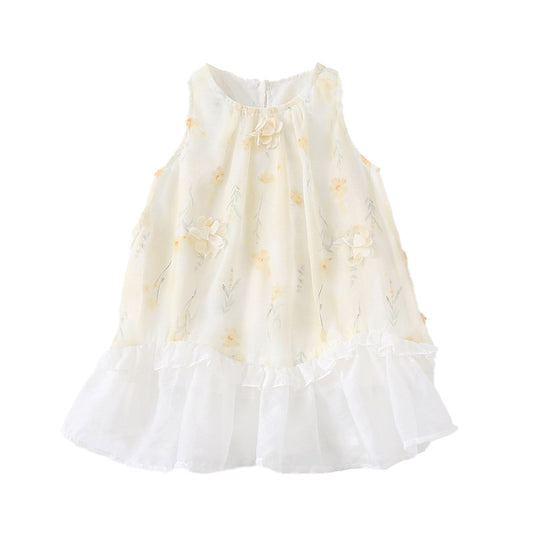 Chiffon Dress for Kids Floral Strapless Dress for Girls