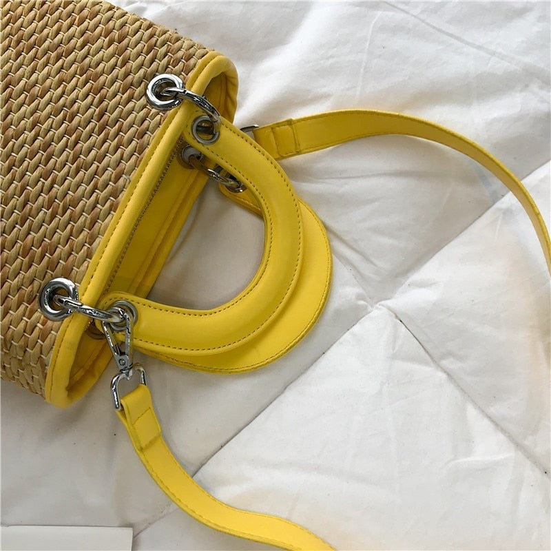 Shoulder Bags For Women Square Straw Bag Summer Rattan Bag Handmade Woven Beach Flap Bohemia Handbag